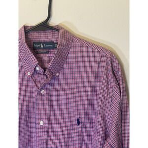 Ralph Lauren Men's 17 36/37 Custom Fit Pink Plaid Long Sleeve Button Down Shirt